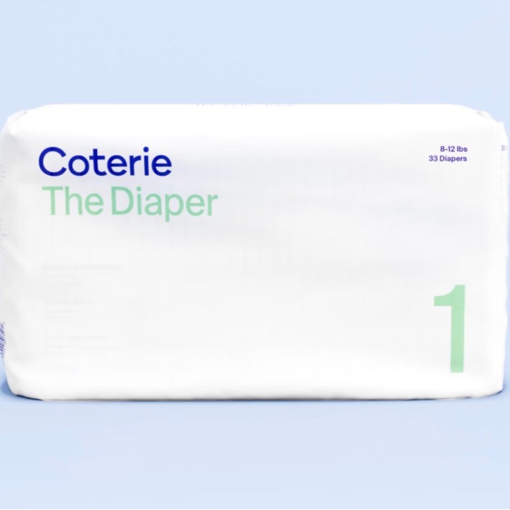 Coterie The Diaper Size 1 - White with Mint & Blue Accents (3 packs NEW)